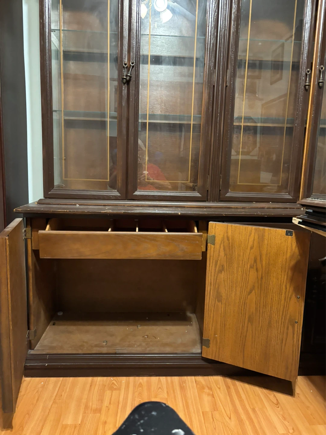 Dark Wood China Cabinet with Glass Doors