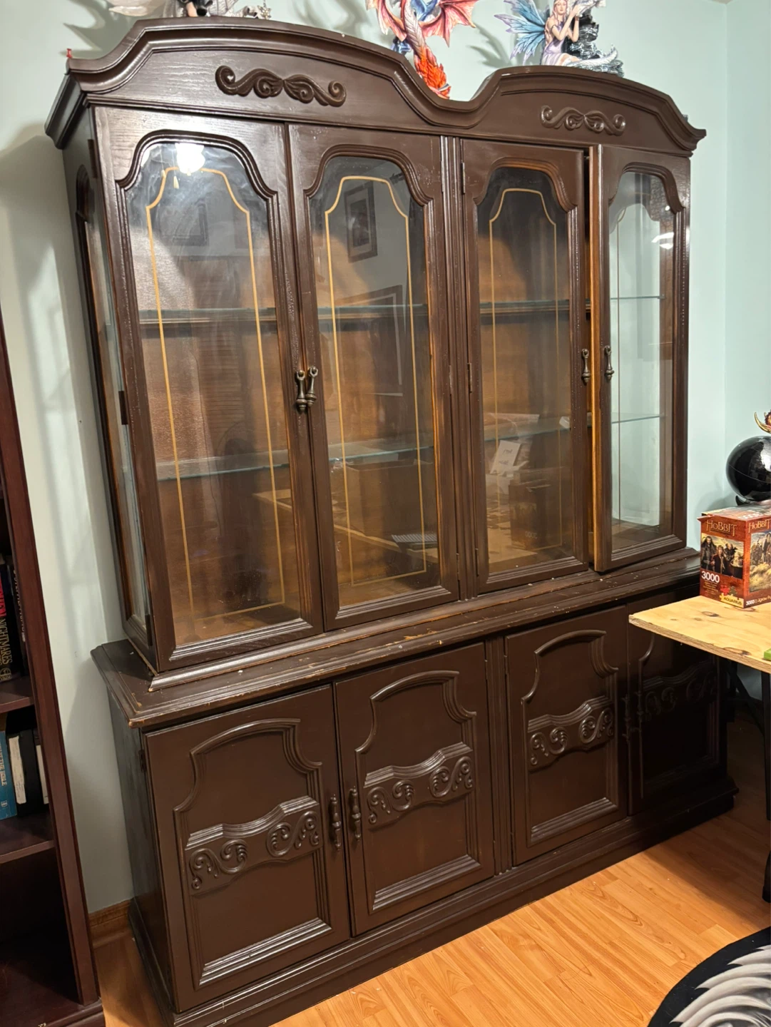 Dark Wood China Cabinet with Glass Doors - photo 2