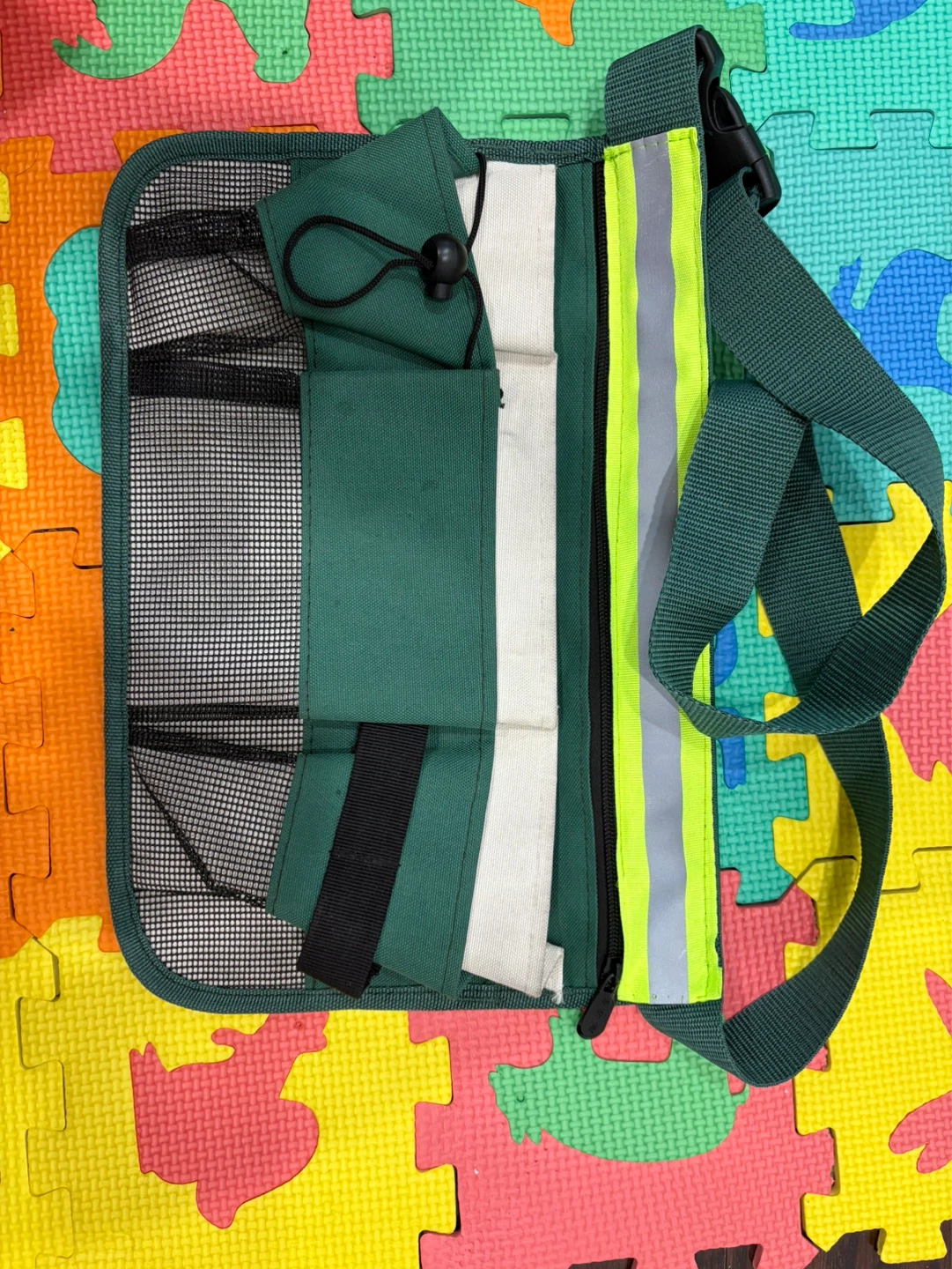 Green Tool Belt Pouch with Pockets and Reflective Strips