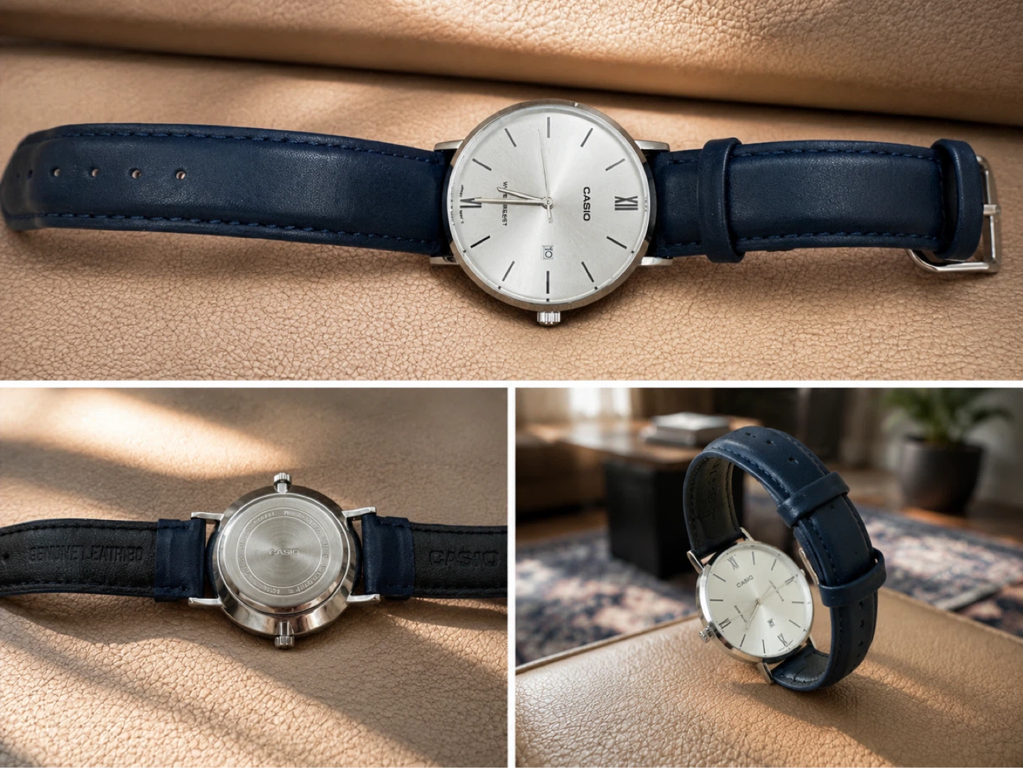 Casio Analog Watch - Silver Dial, Blue Leather Strap - photo 4