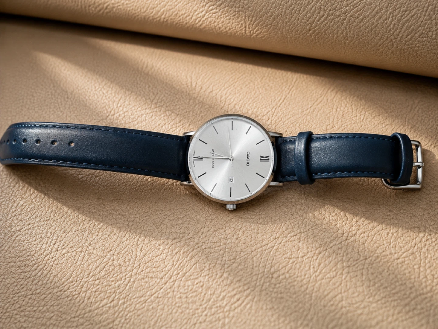 Casio Analog Watch - Silver Dial, Blue Leather Strap - photo 3