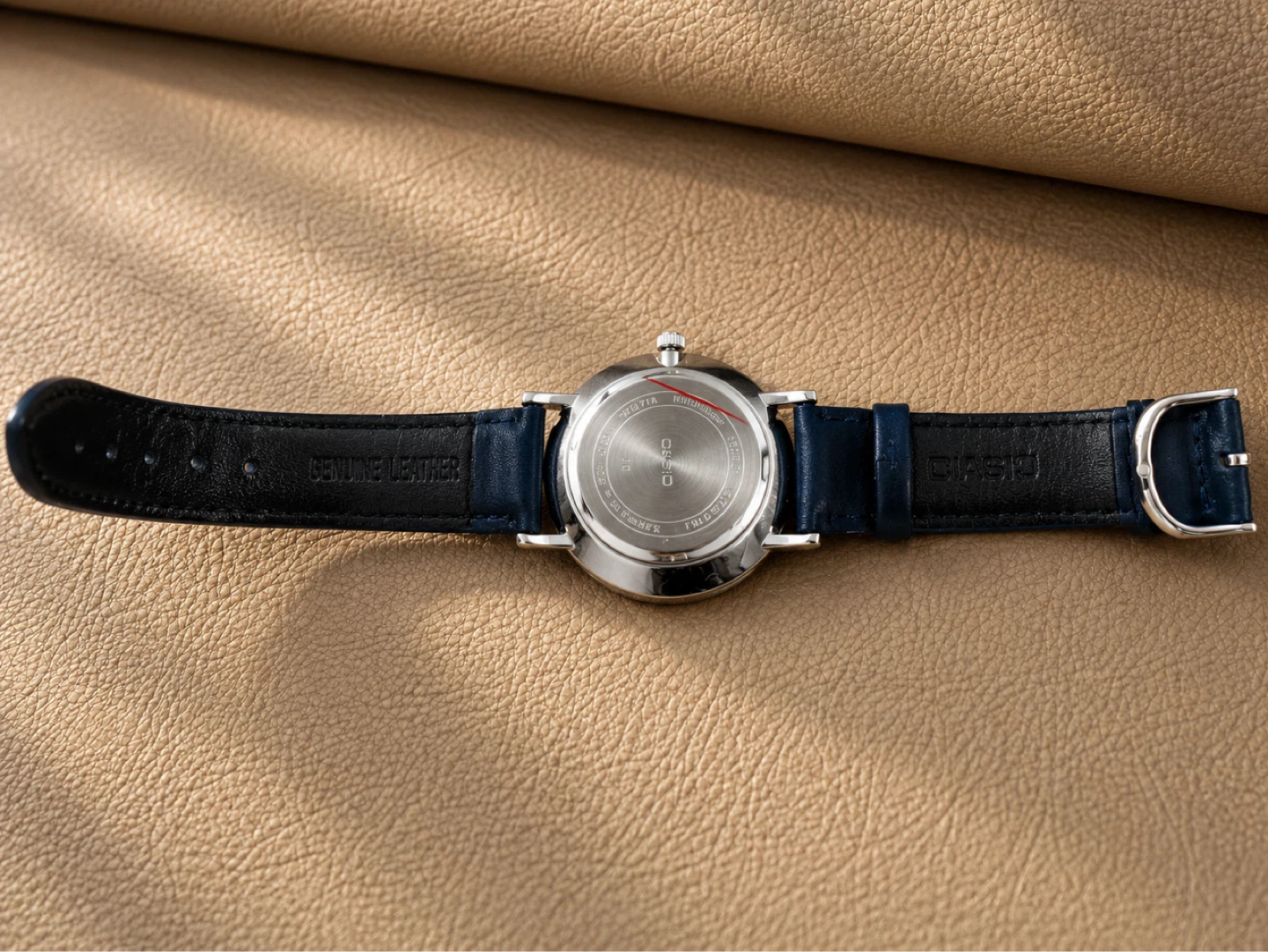 Casio Analog Watch - Silver Dial, Blue Leather Strap