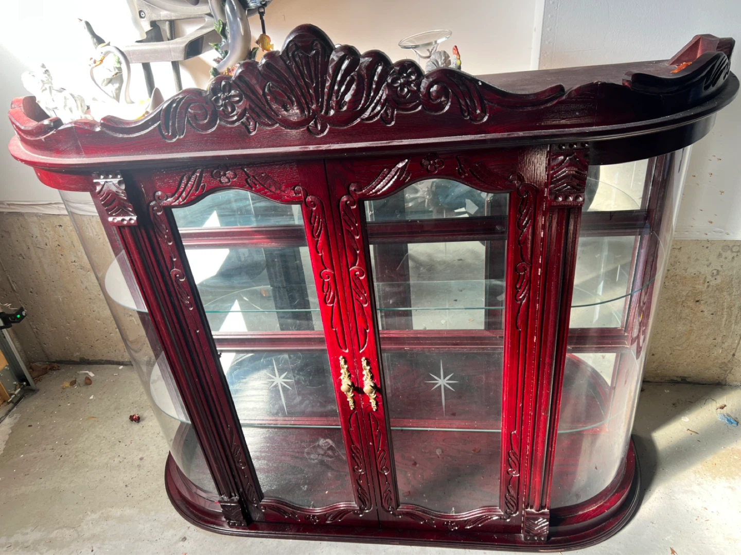 Cherry curio cabinet with glass doors