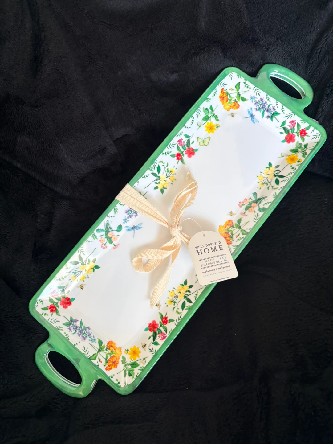 Well Dressed Home Melamine Serving Tray with Floral Design
