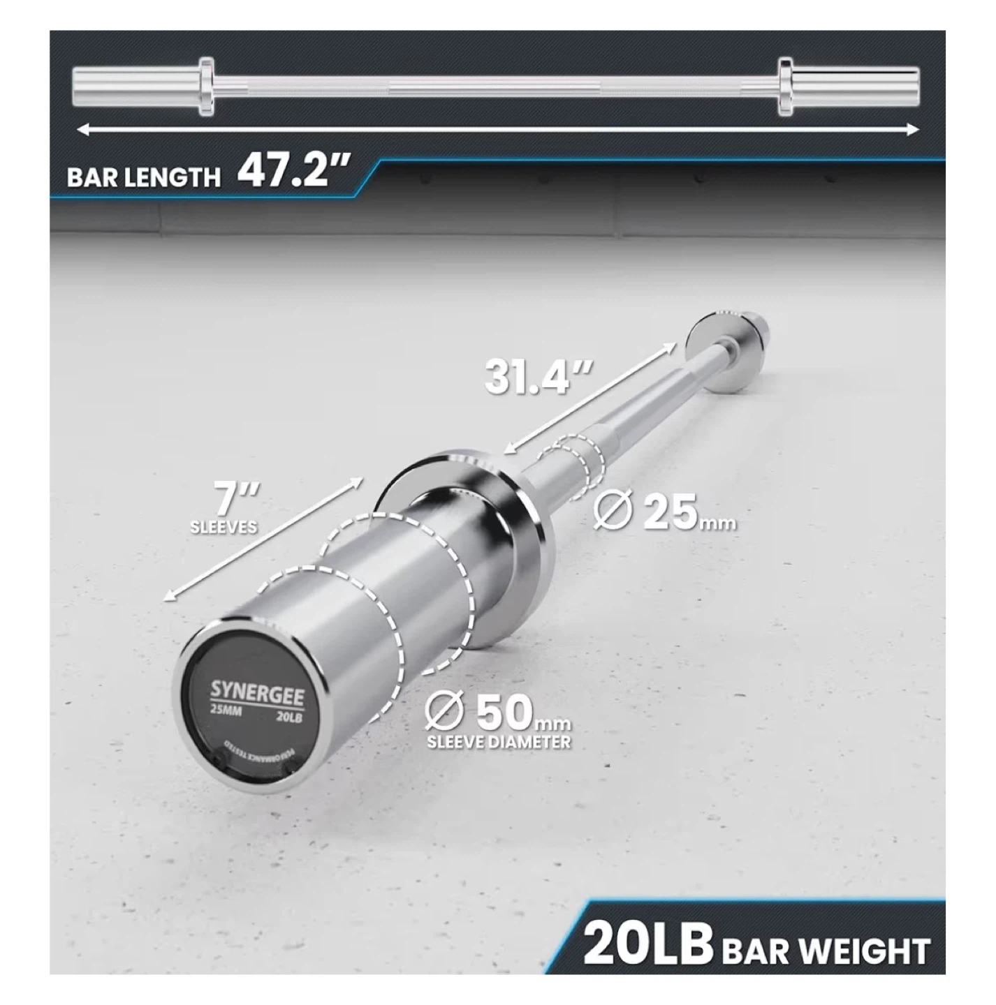 Synergee 4 Foot Barbell - 20LB - photo 3