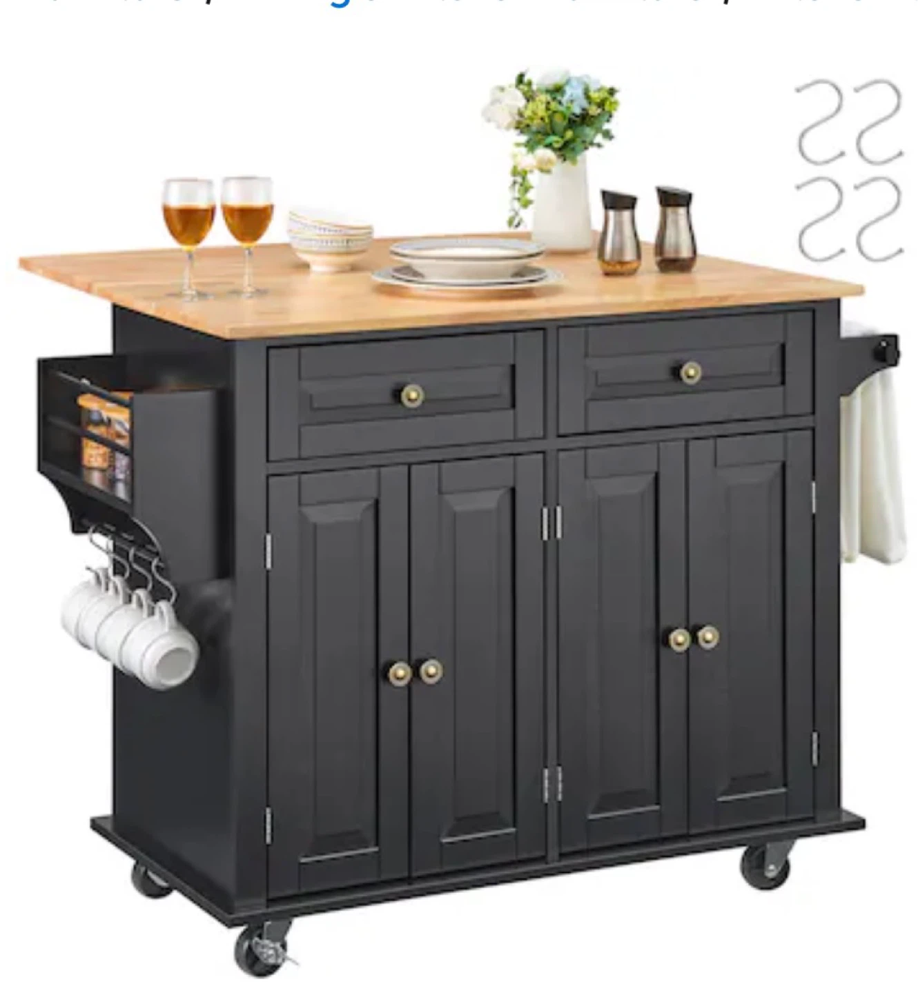 Black Kitchen Island Cart with Wood Top - SR191276-1 - photo 2