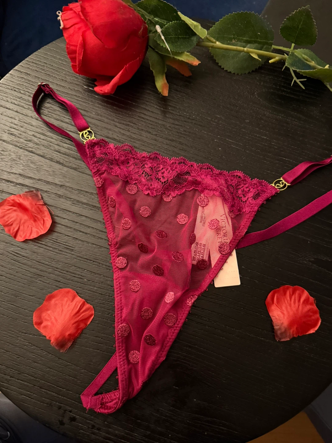 Victoria's Secret Thong - Burgundy with Polka Dots