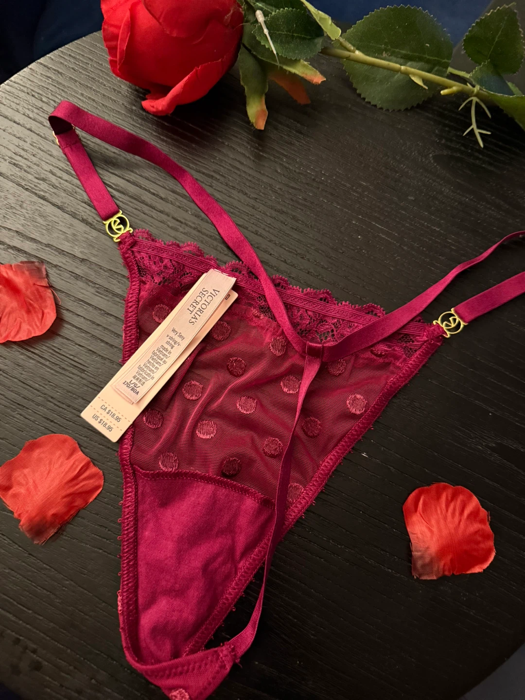Victoria's Secret Thong - Burgundy with Polka Dots - photo 3