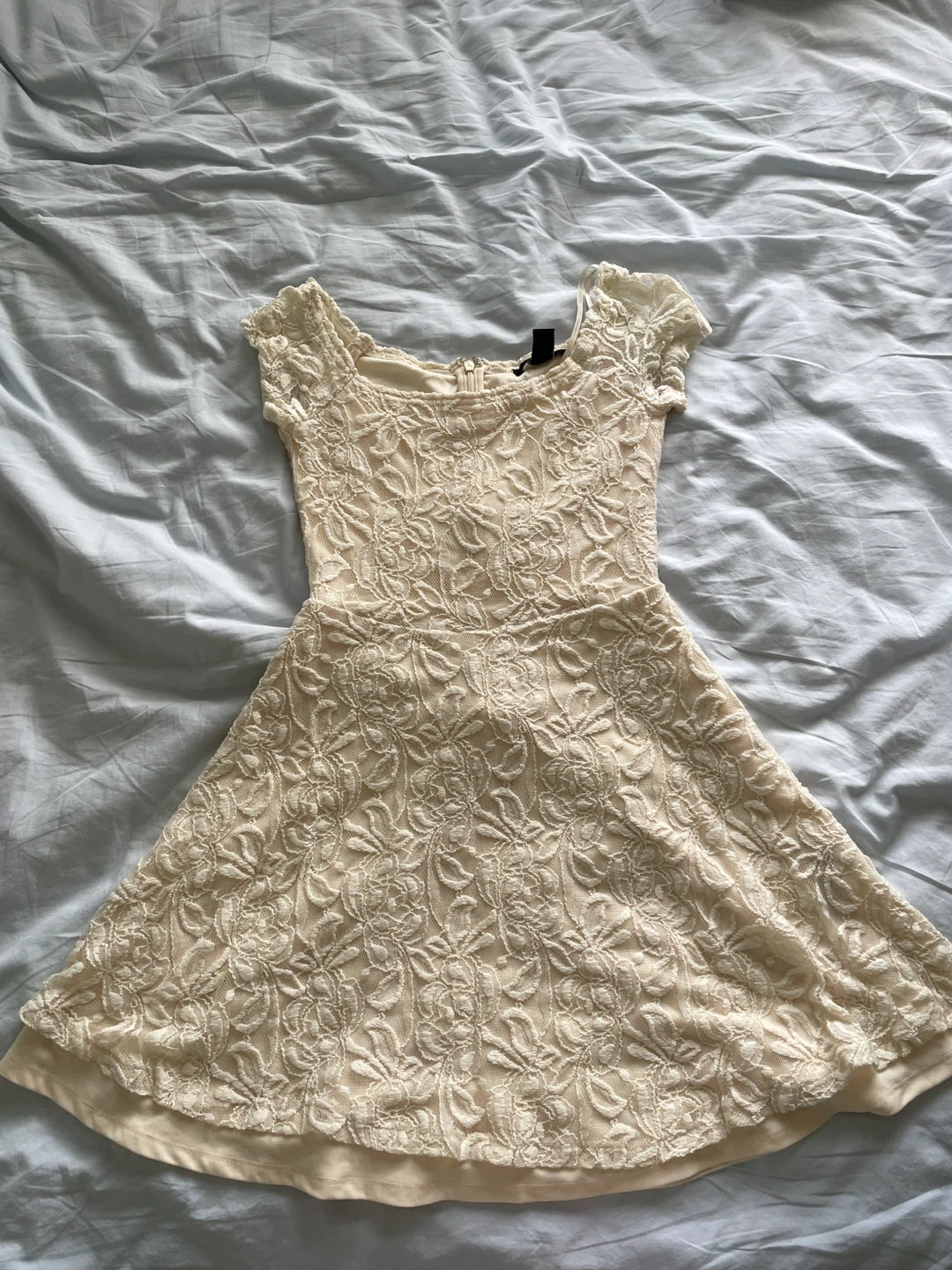 Cream Lace Fit and Flare Dress