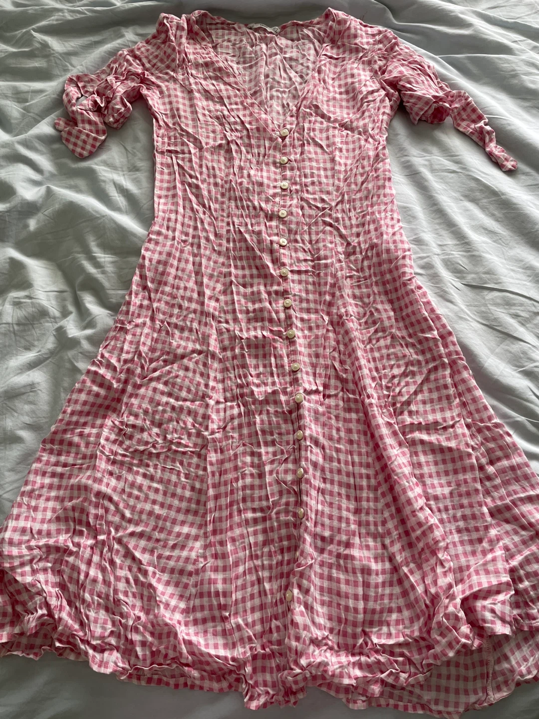 Pink Gingham Button-Up Midi Dress