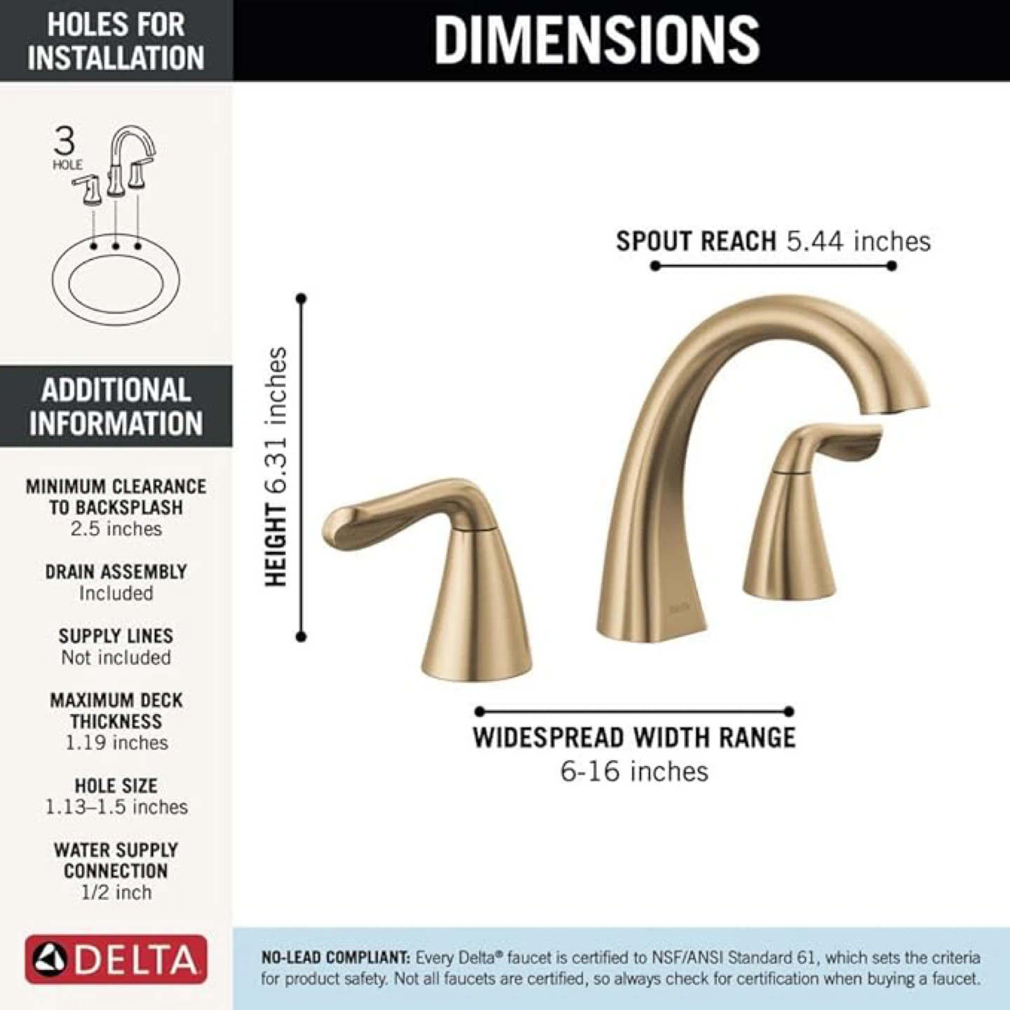 Delta Faucet Widespread Bathroom Sink Faucet - Champagne Bronze - photo 2