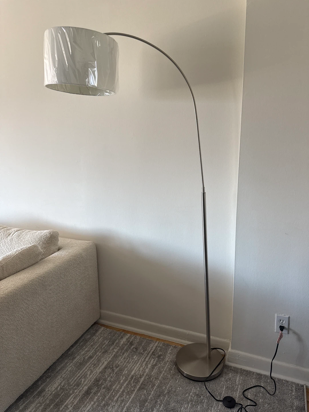 Arc Floor Lamp with White Drum Shade