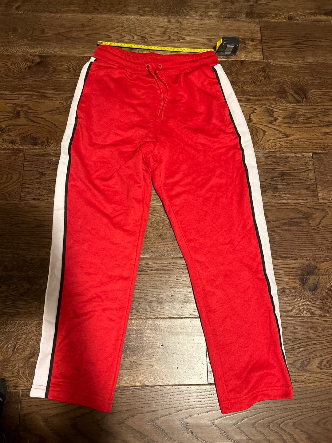 Zara Red Track Pants with White Side Stripes - Size M