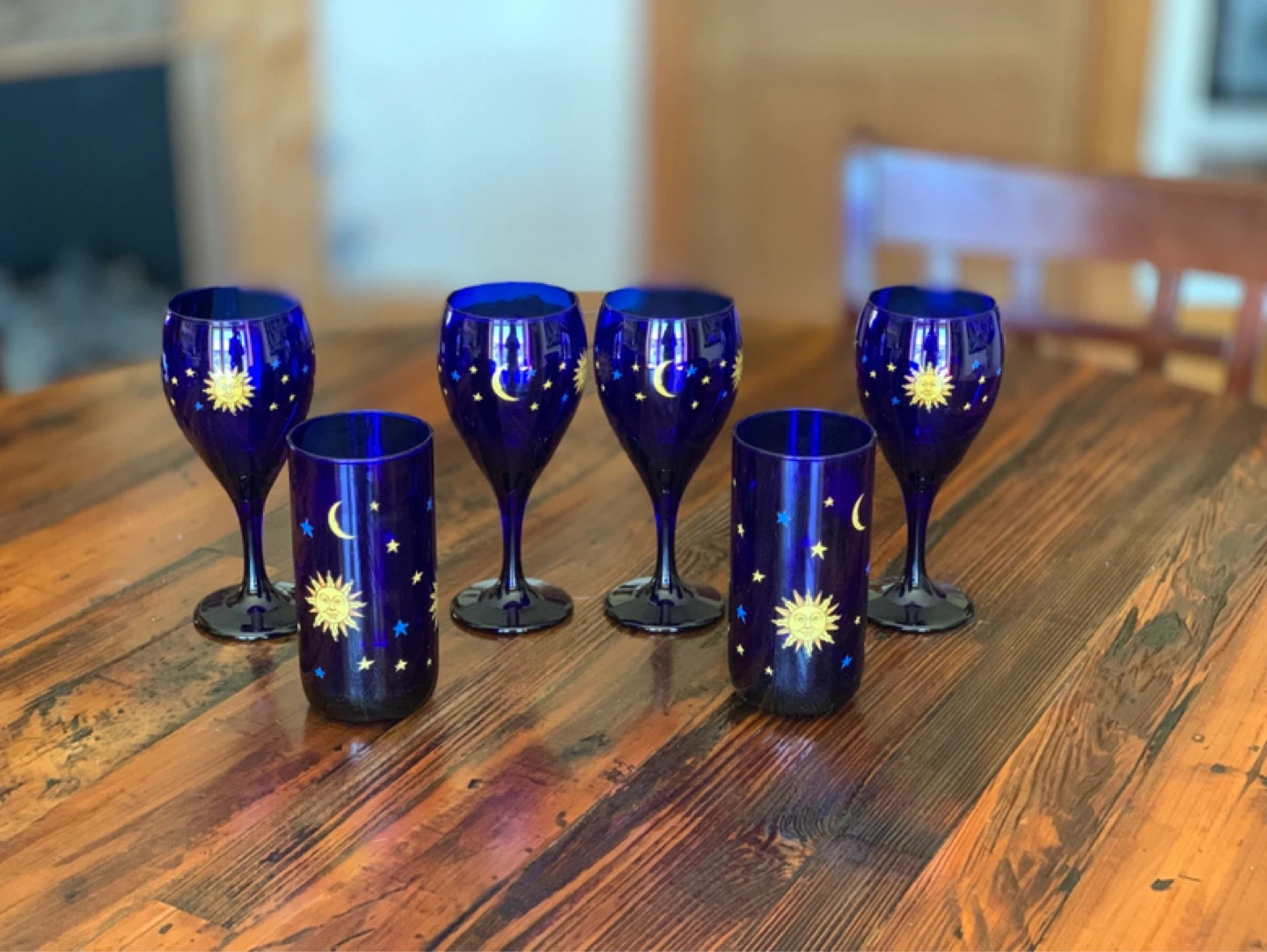 Libbey Celestial Cobalt Blue Sun Moon Stars drinking Glasses