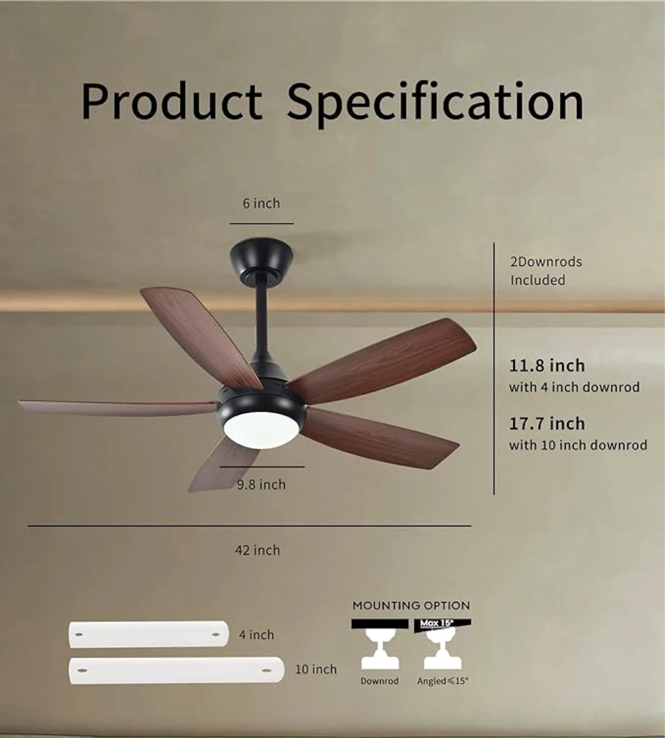 TAVAKE 42 inch Ceiling Fan with Light and Remote - photo 2