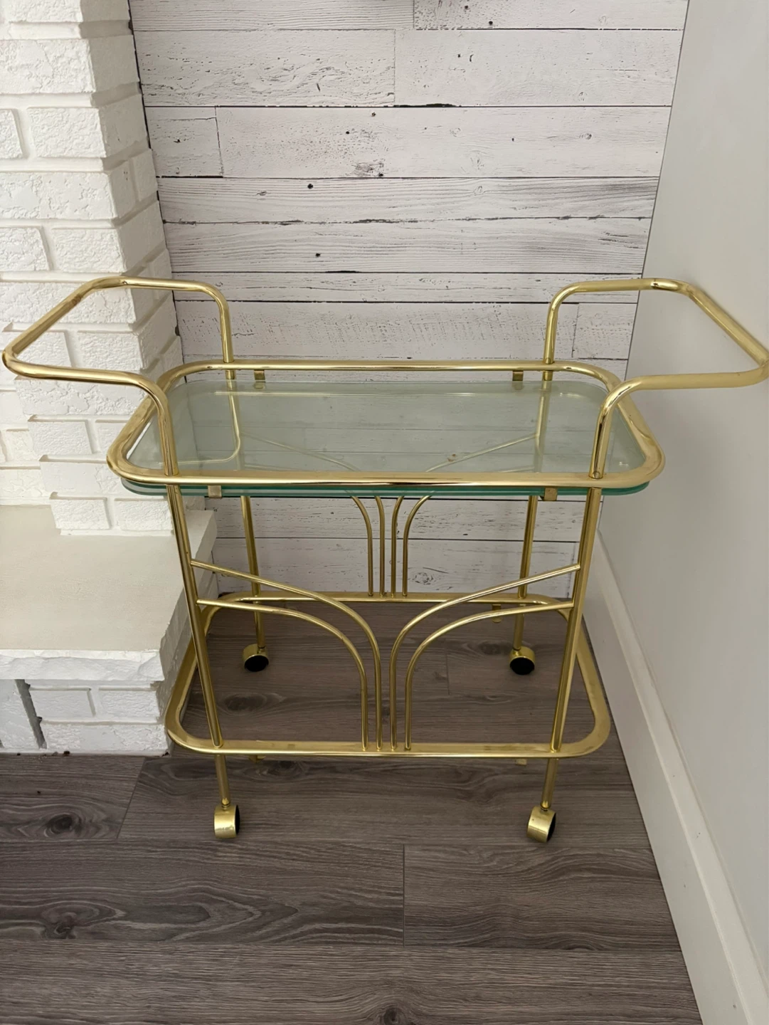 Vintage Gold Bar Cart with Glass Shelves