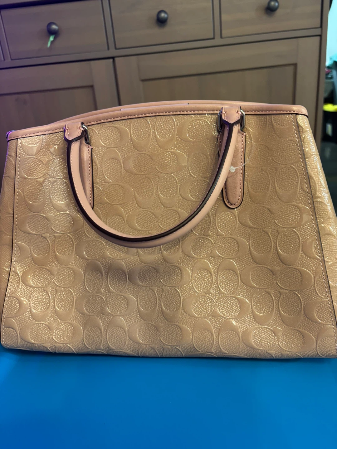 Coach Signature Embossed Leather Tote Bag - Beige - photo 2