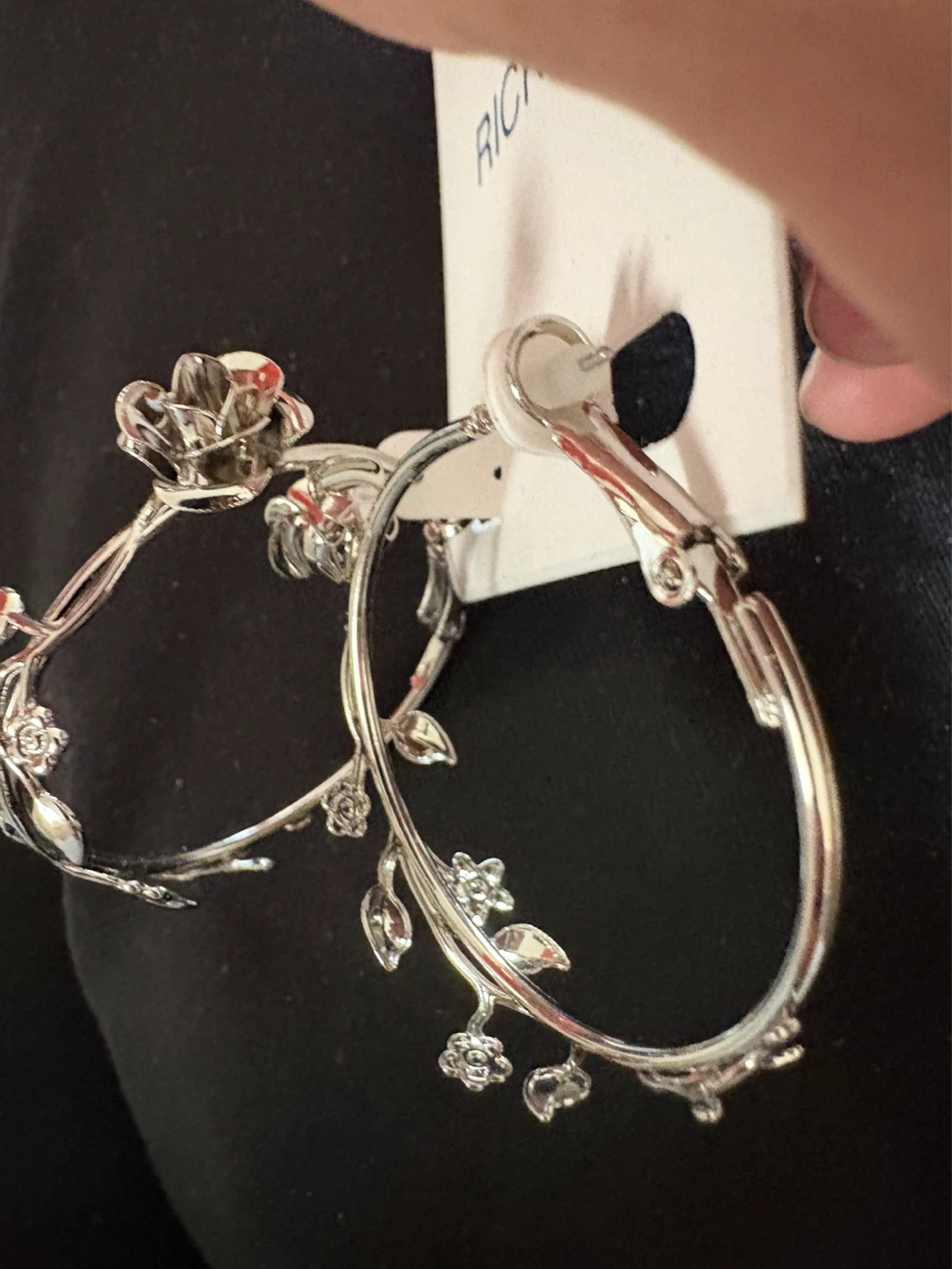Ricki's Silver Tone Hoop Earrings with Rose Detail