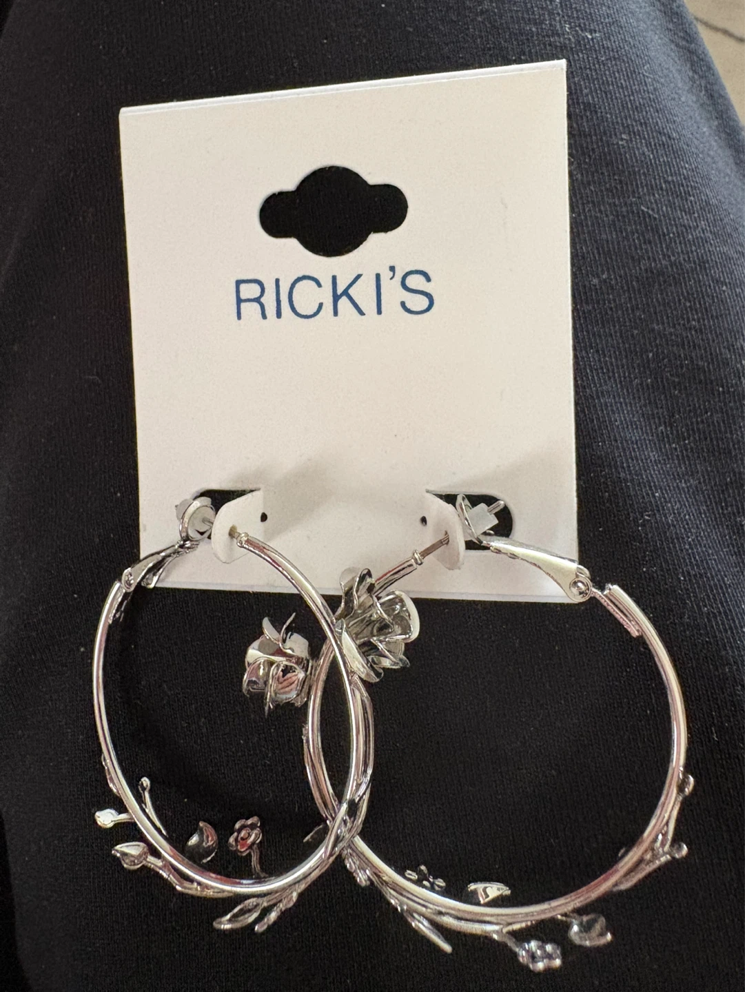 Ricki's Silver Tone Hoop Earrings with Rose Detail - photo 2