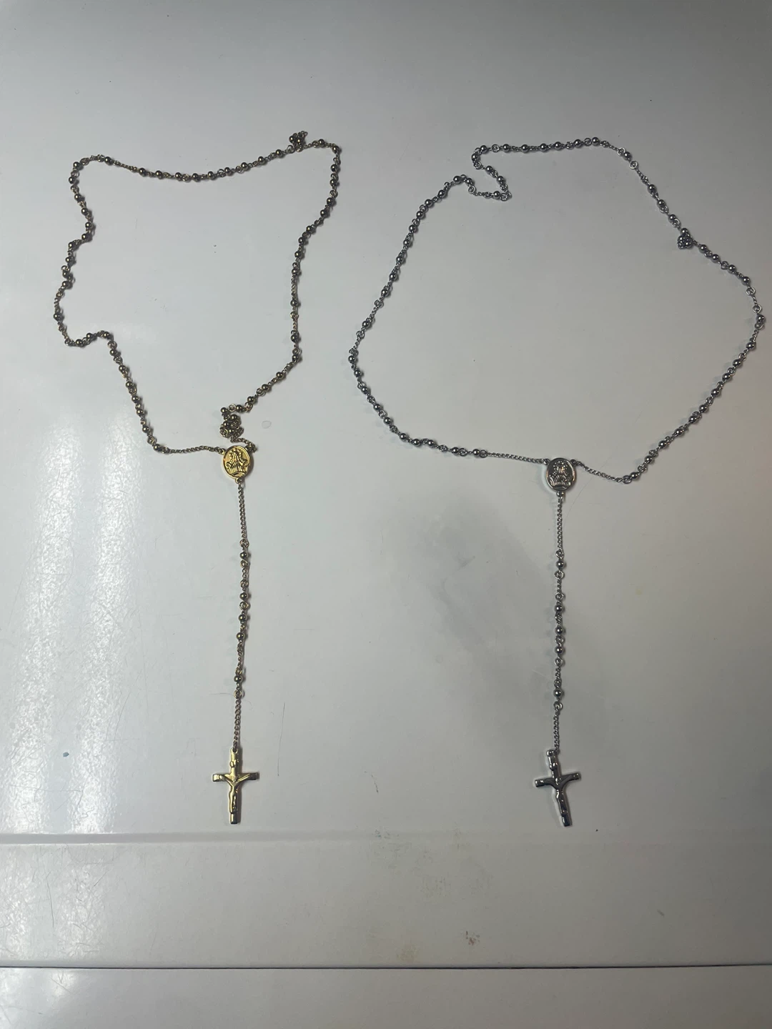 Stainless steel Silver and Gold Tone Rosary Necklaces