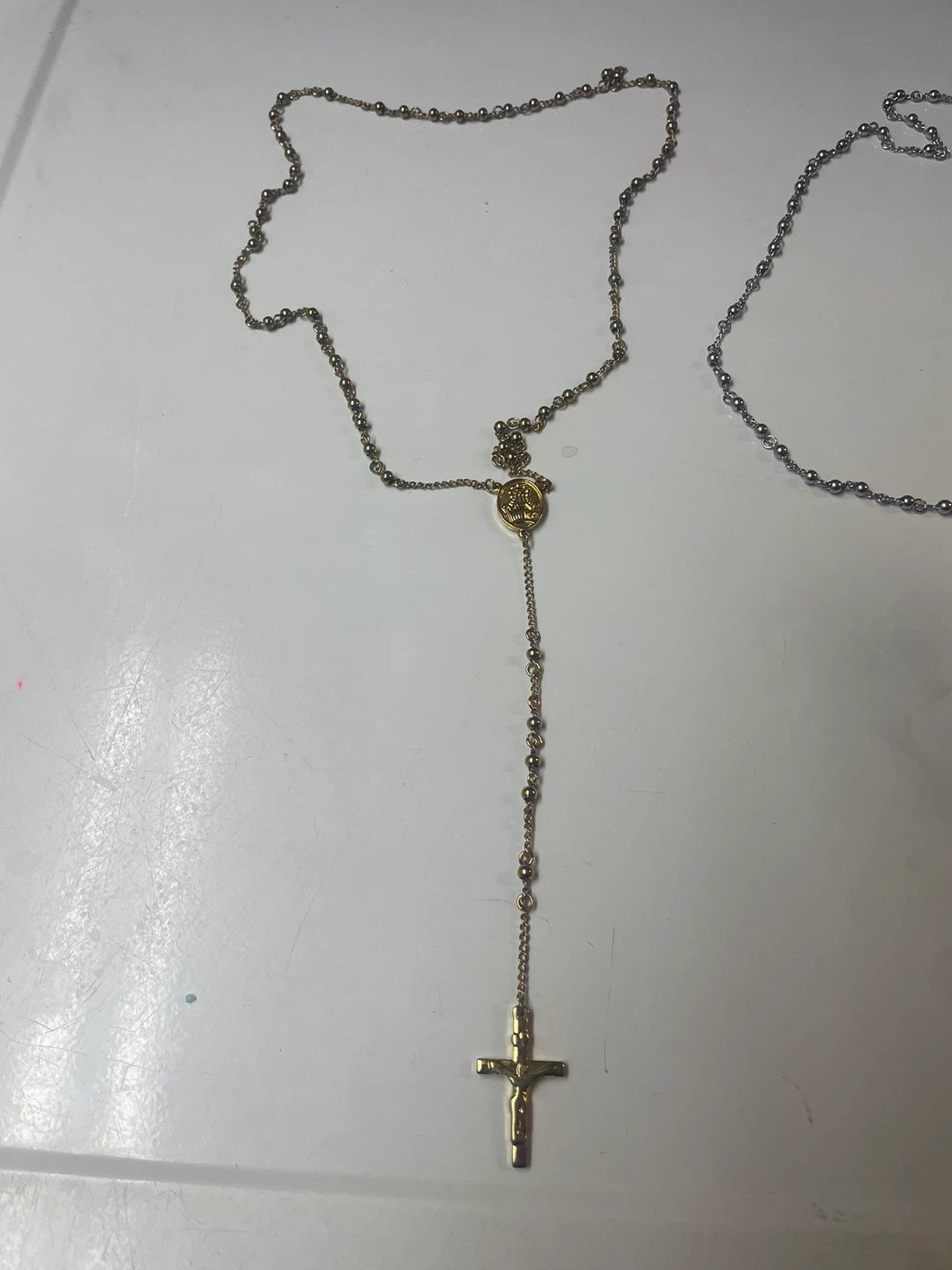 Stainless steel Silver and Gold Tone Rosary Necklaces - photo 4
