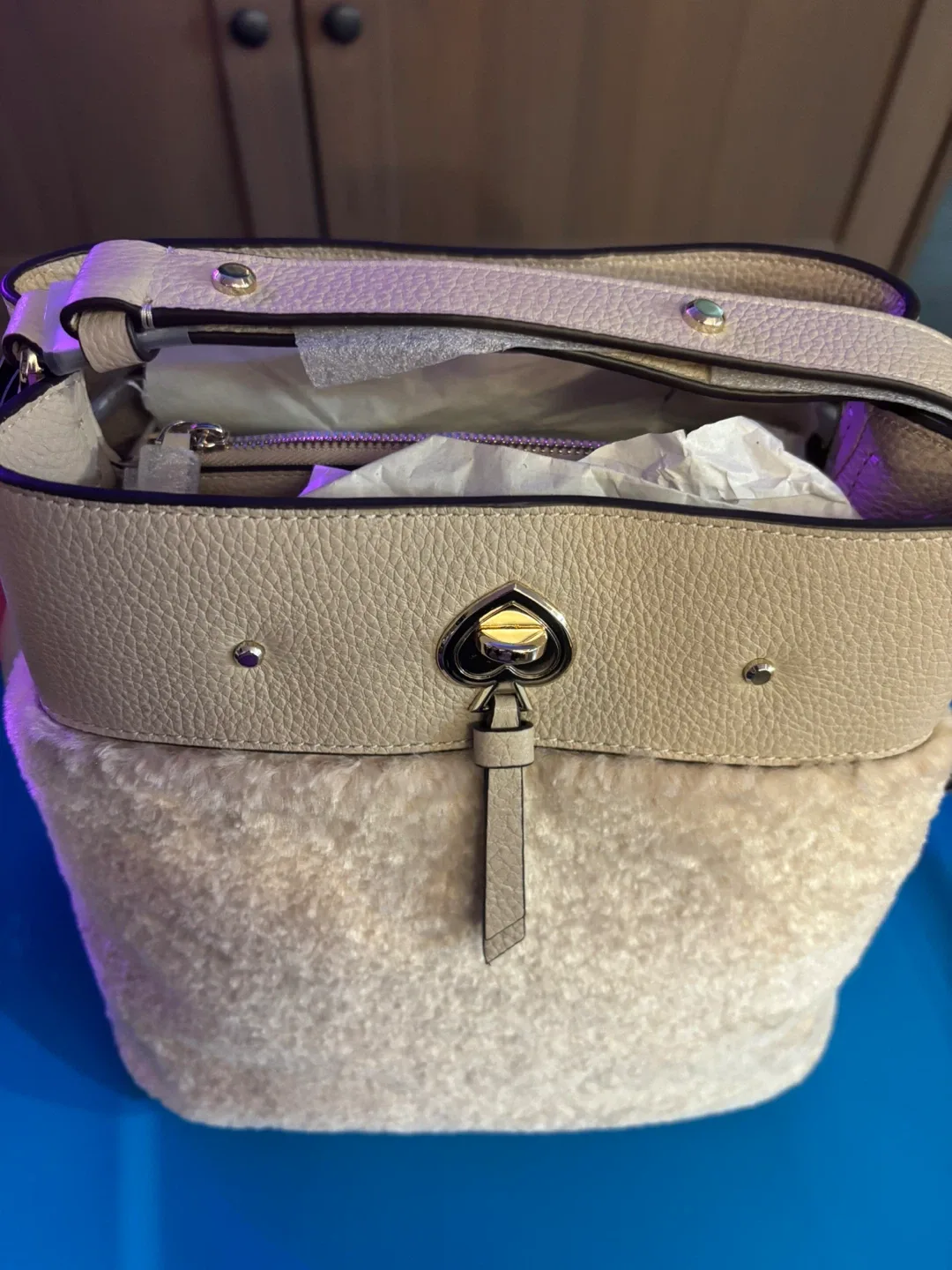 Kate Spade New York Bucket Bag with Shearling Trim