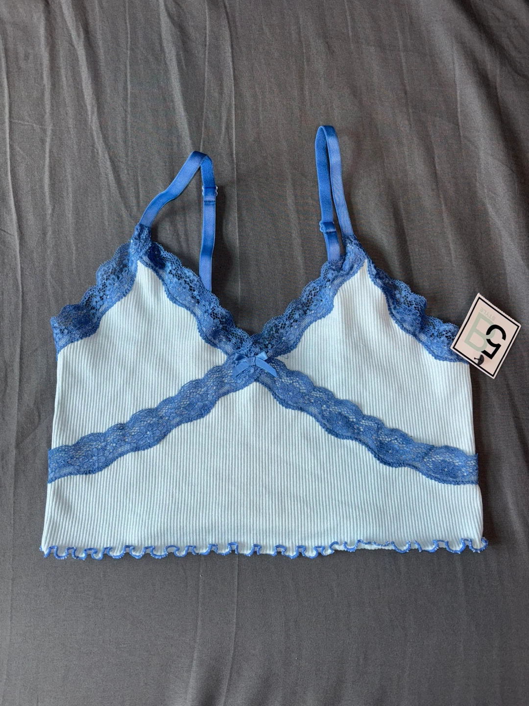 Light Blue Lace Trim Cami Top Size M