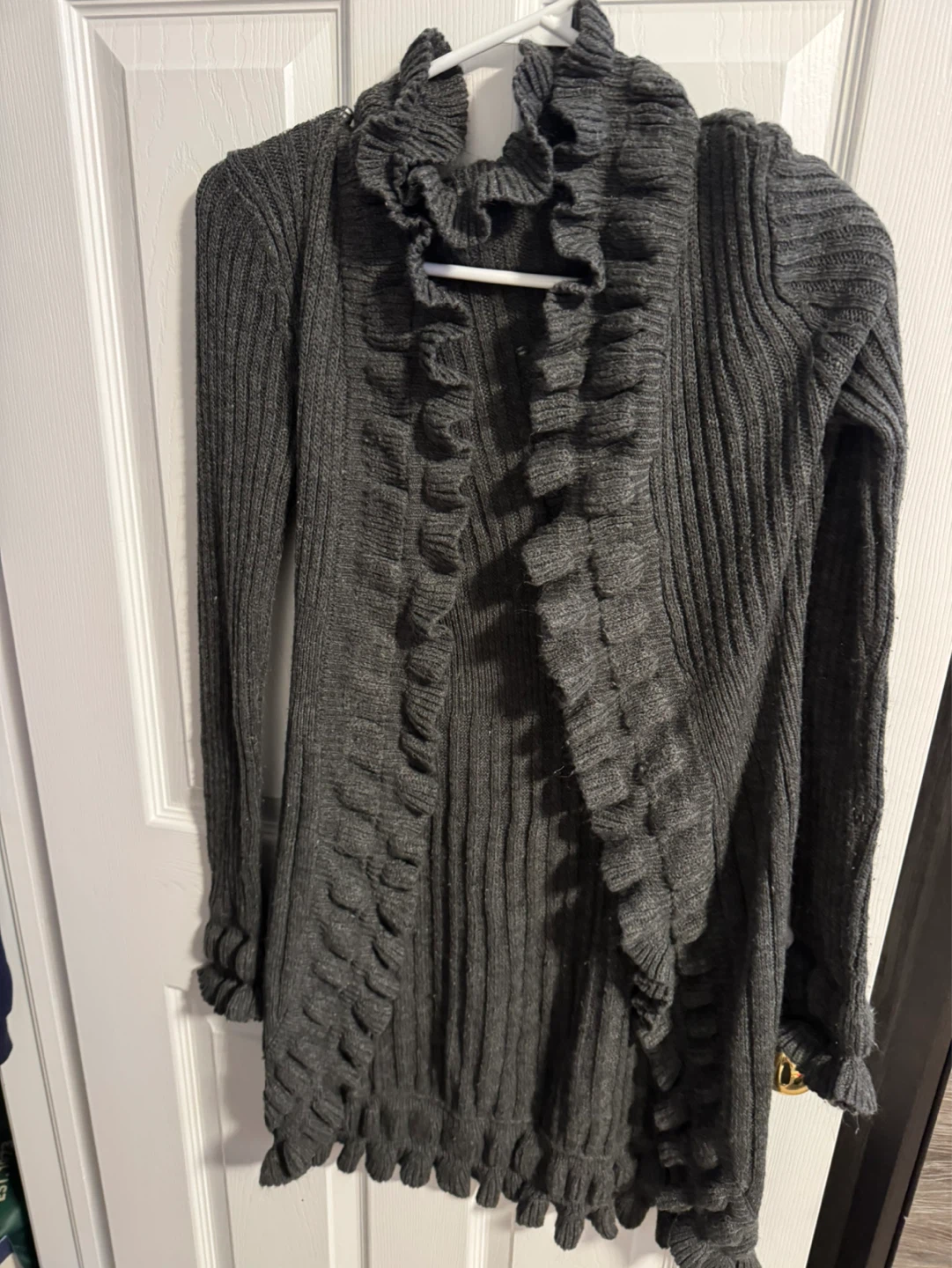 Majora Women's Grey Knit Ruffle Cardigan - Size S/P