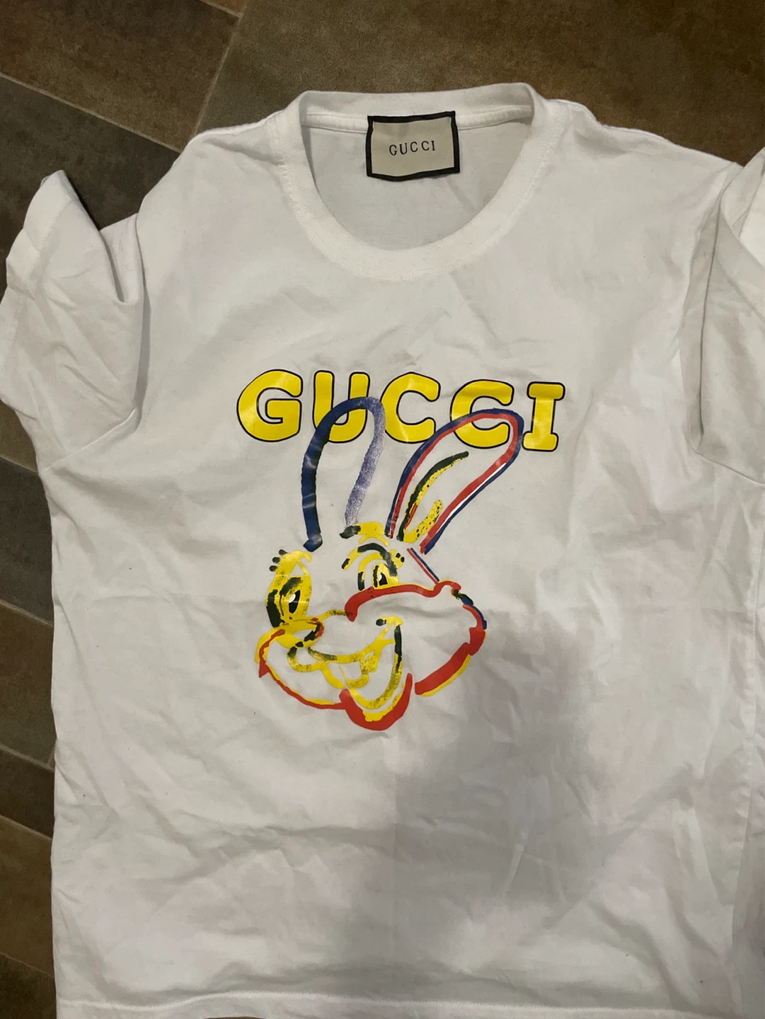 White Gucci T-Shirt with Bunny Graphic