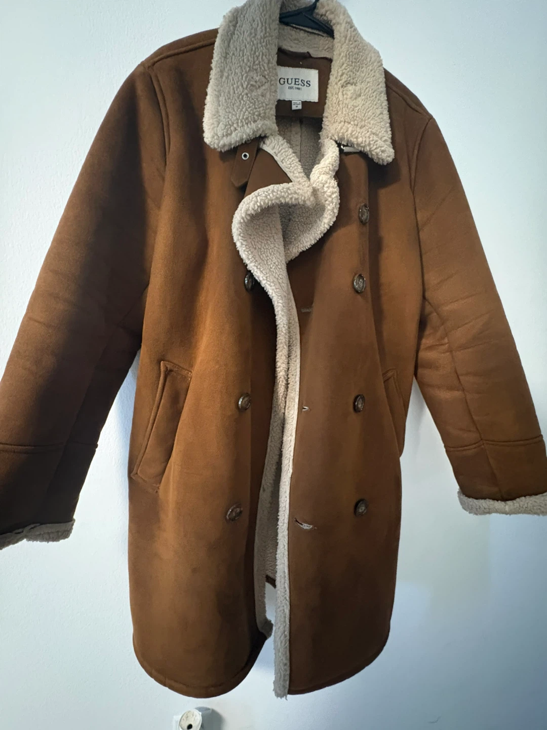 GUESS Brown Suede Sherpa Lined Coat