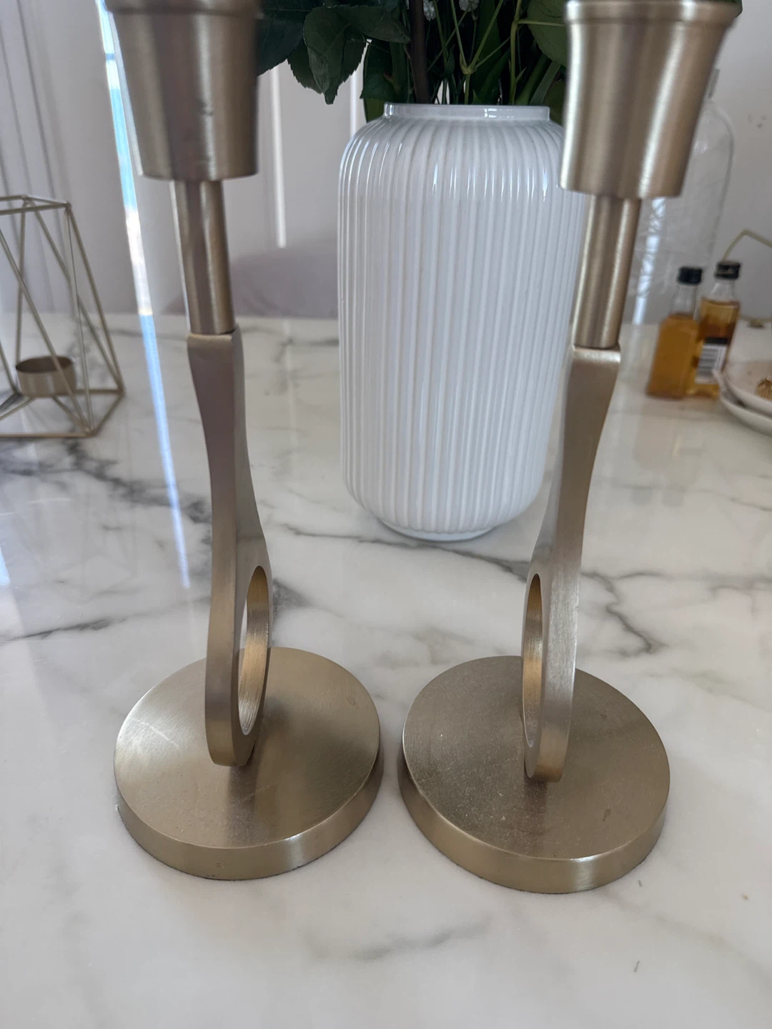 Set of 2 Gold Metal Candlesticks - photo 2