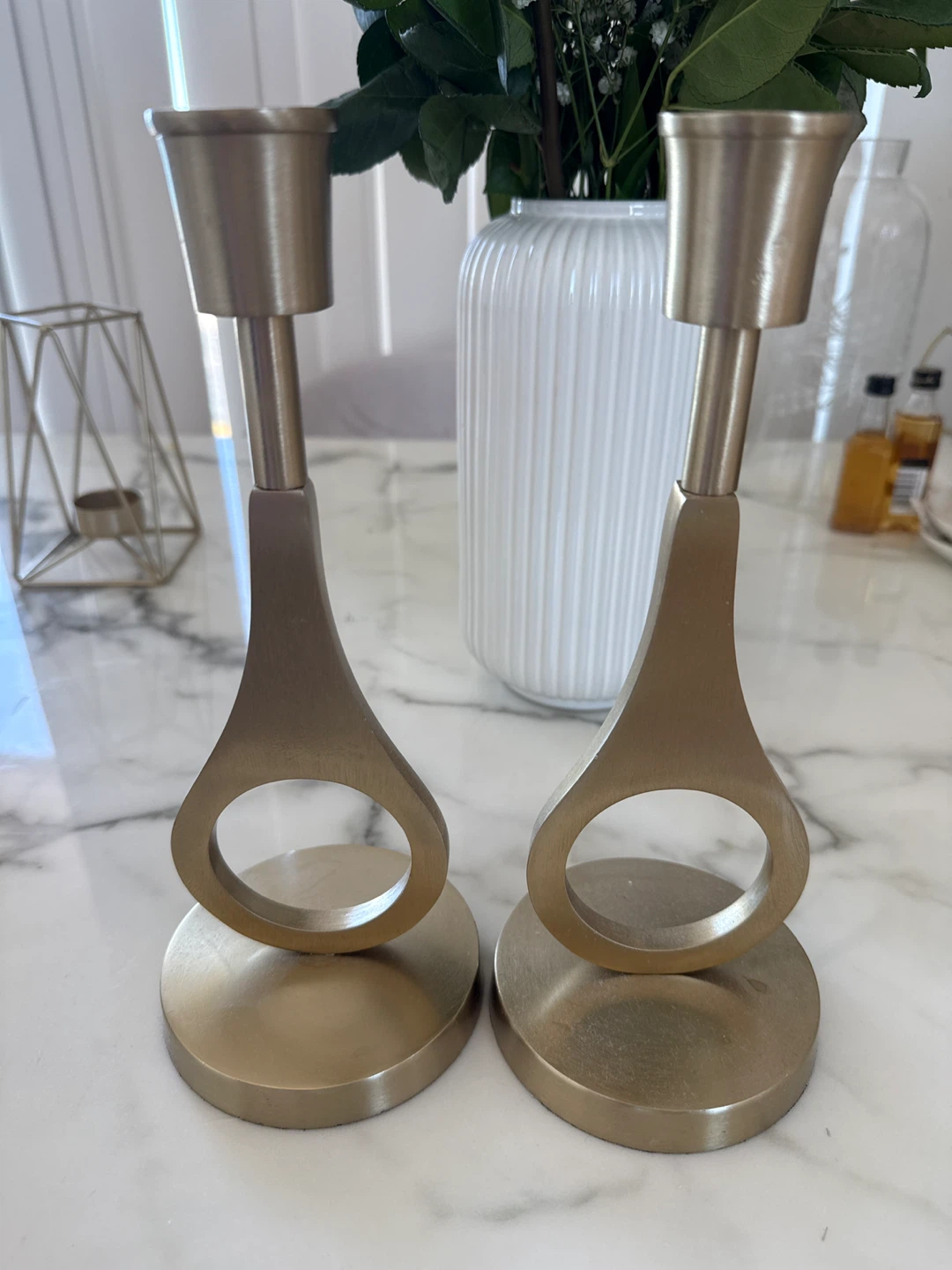 Set of 2 Gold Metal Candlesticks