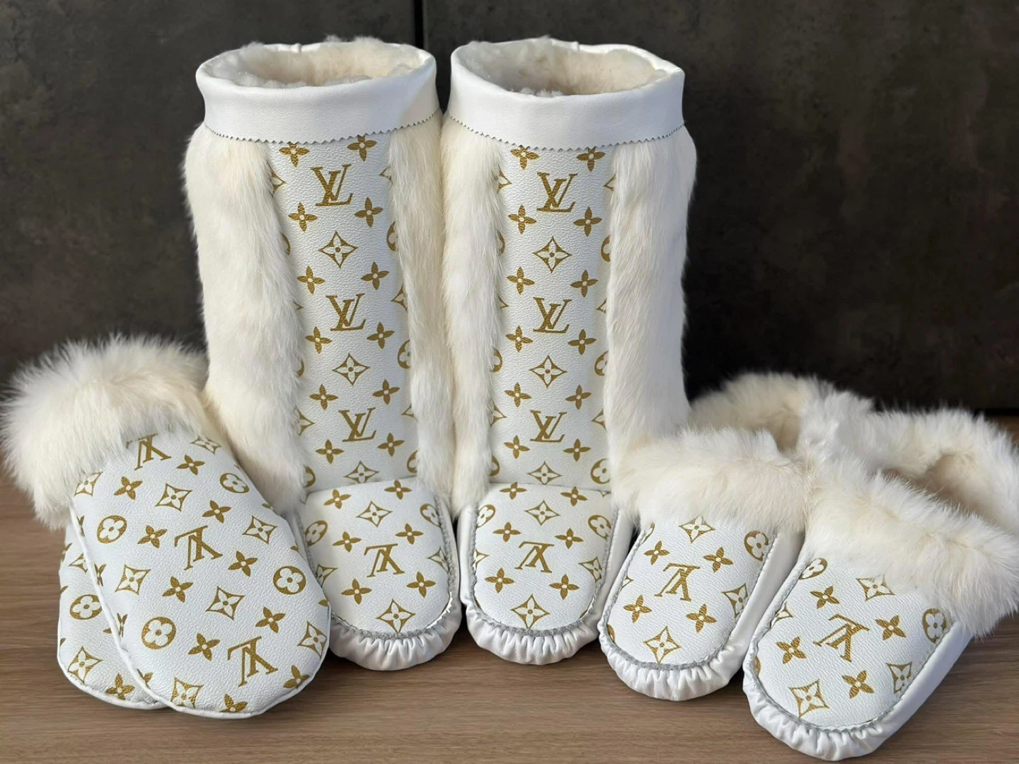 Louis Vuitton Monogram Fur Boots and Slippers Set