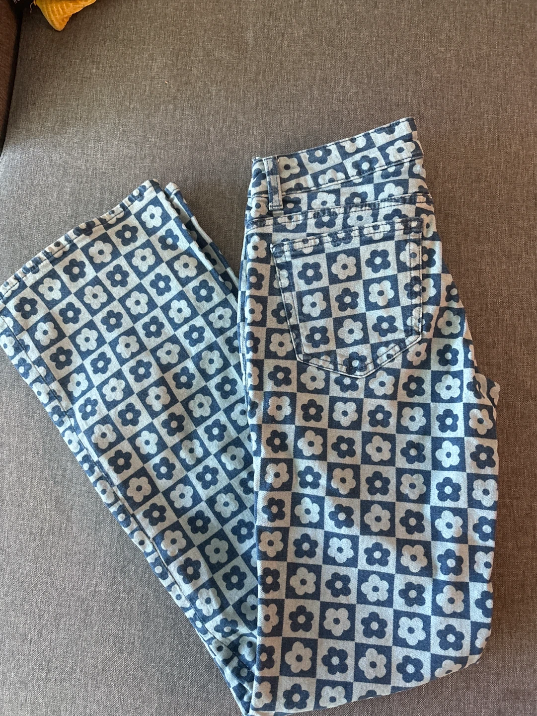 Blue floral print flared jeans