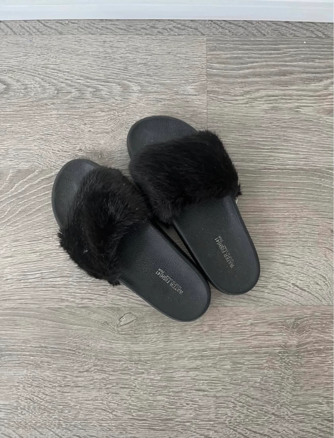 Water Spirit Black Faux Fur Slides