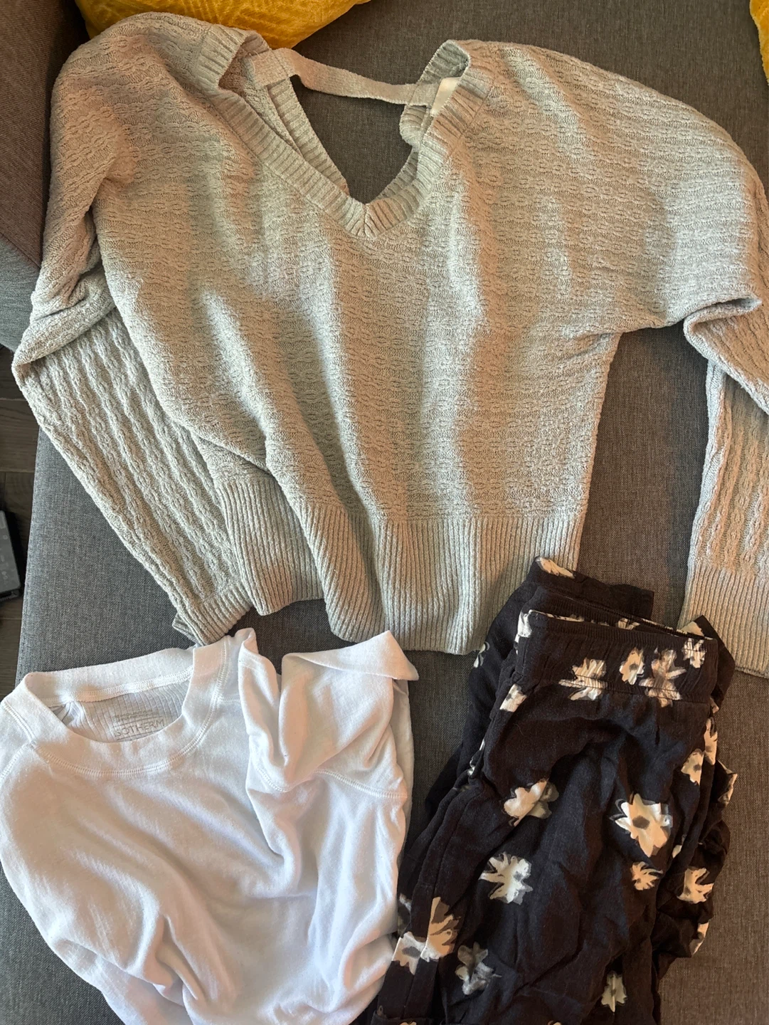 Women's Grey Sweater and Black Floral Pants Set