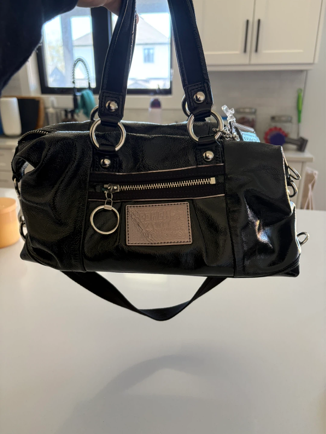 Coach Poppy Black Patent Leather Satchel Handbag