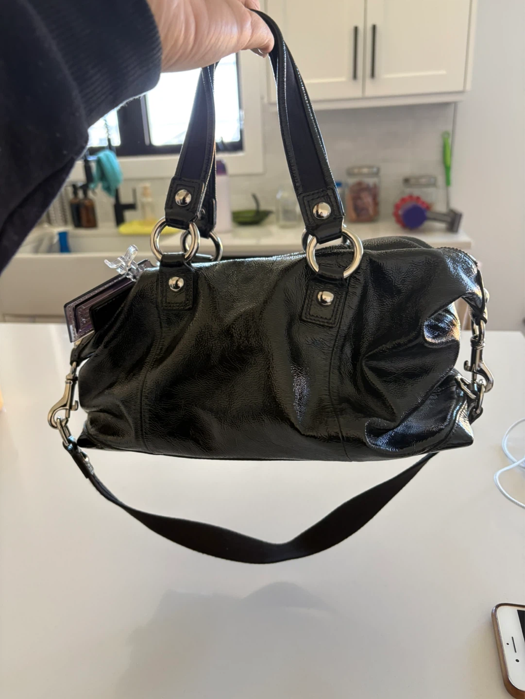 Coach Poppy Black Patent Leather Satchel Handbag - photo 2