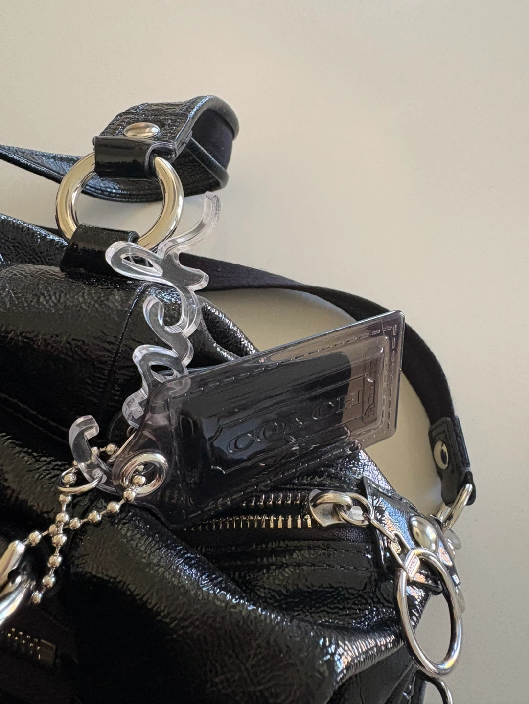 Coach Poppy Black Patent Leather Satchel Handbag - photo 4