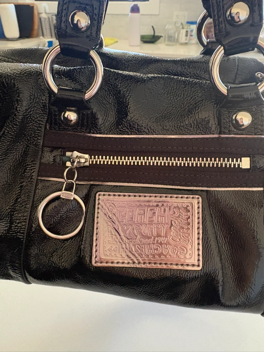 Coach Poppy Black Patent Leather Satchel Handbag - photo 3