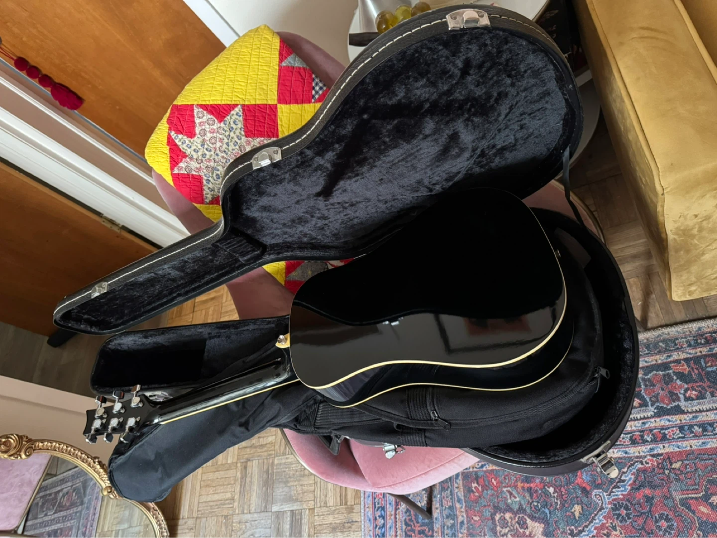 Black Acoustic Guitar with Hard Case and Accessories - photo 3