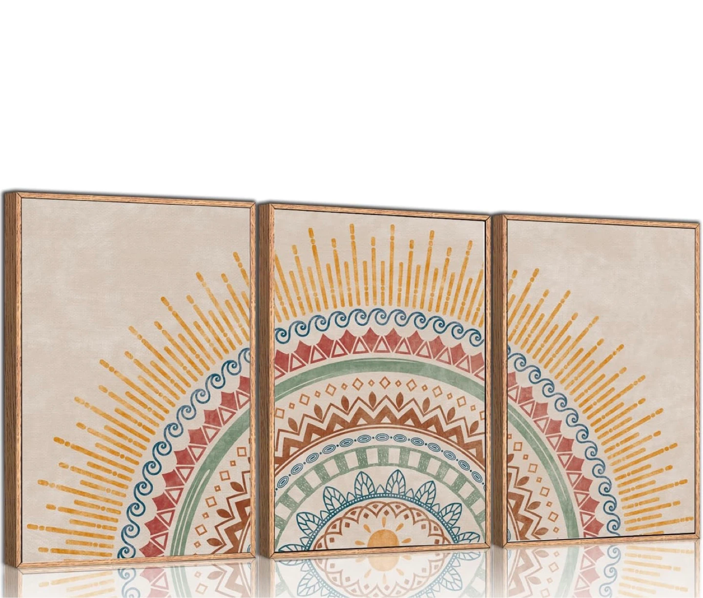 Boho Sun Framed Canvas Wall Art Set - 16"x24"
