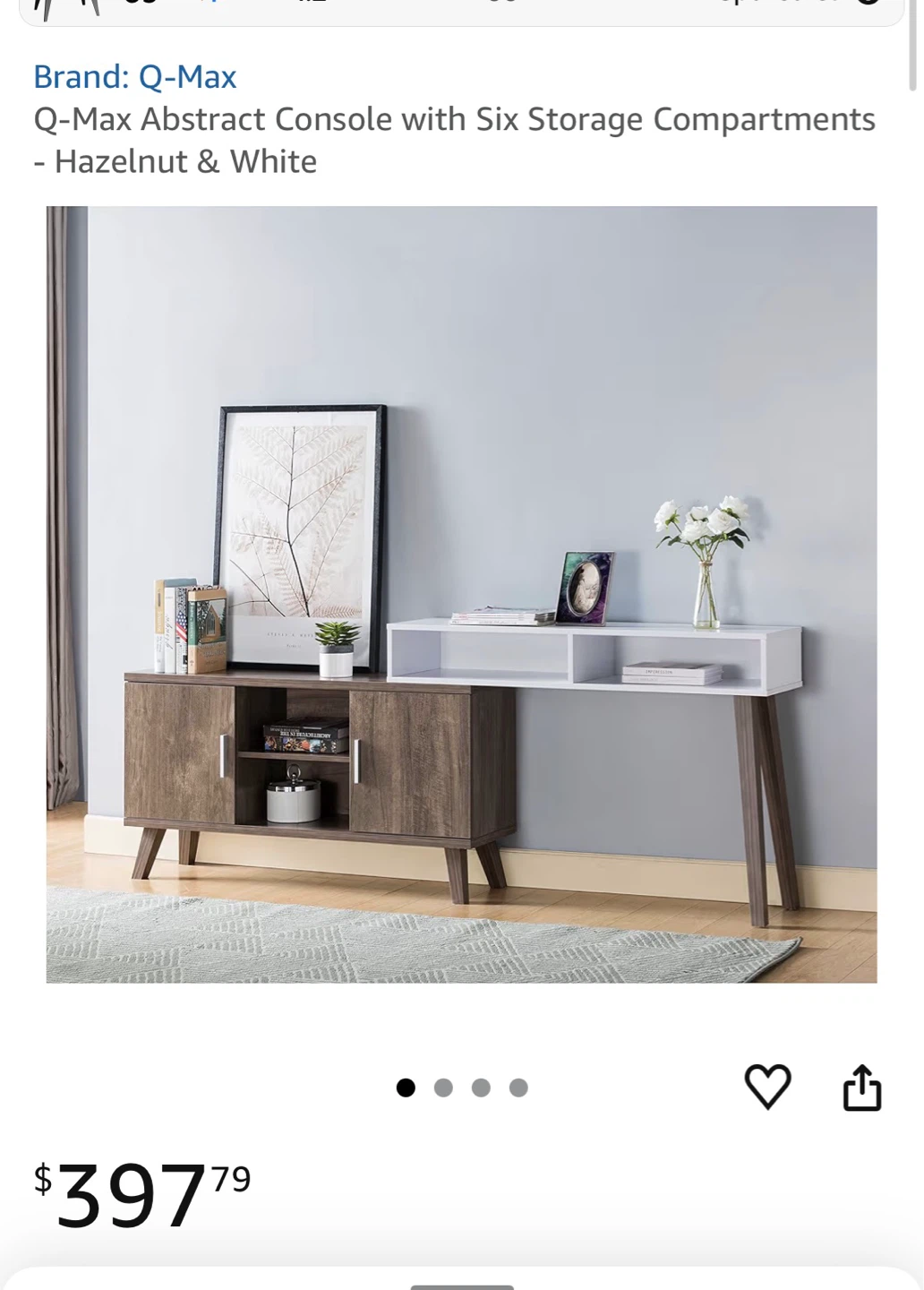 Console with Six Storage Compartments - Hazelnut & White