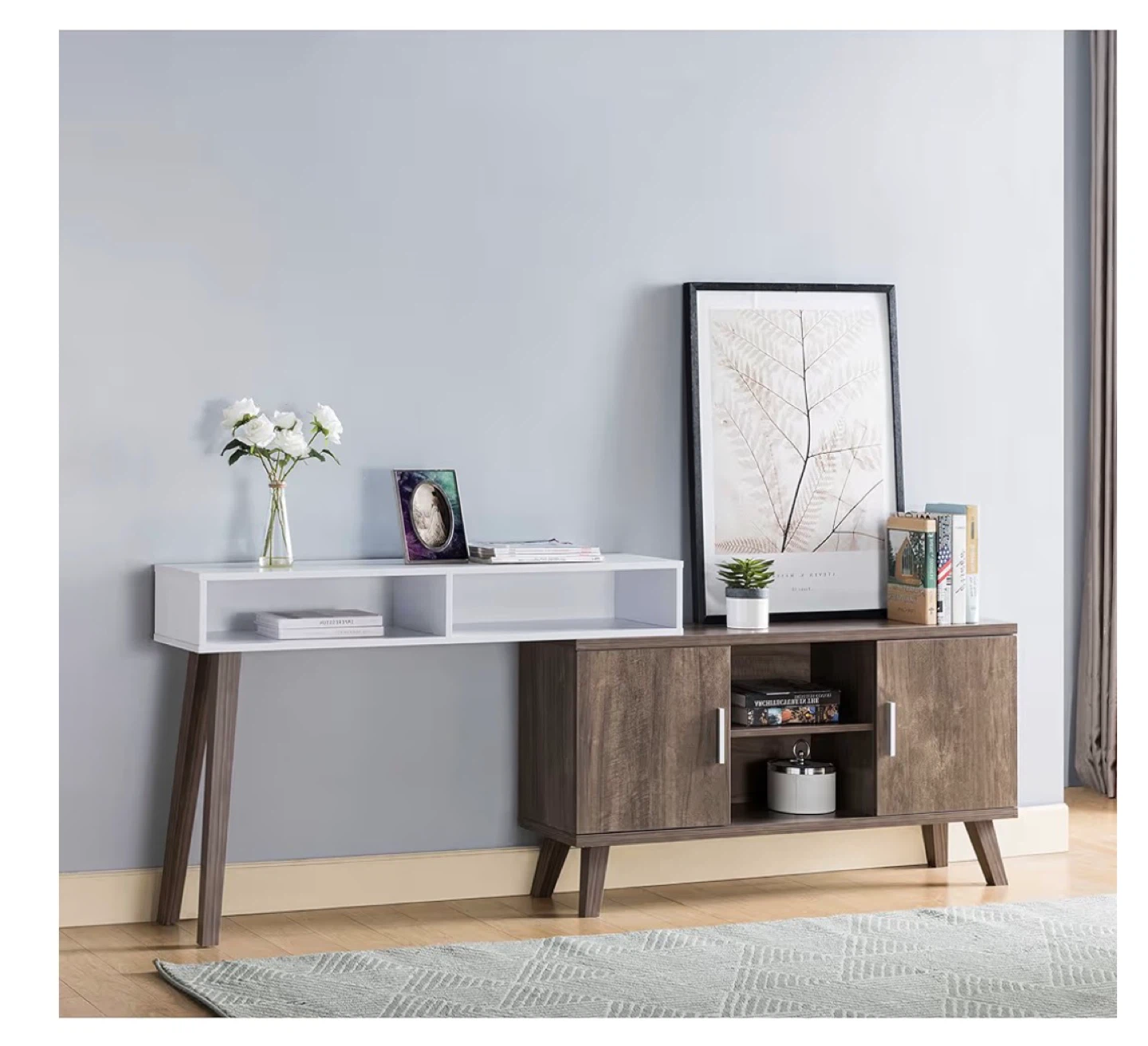 Console with Six Storage Compartments - Hazelnut & White - photo 2