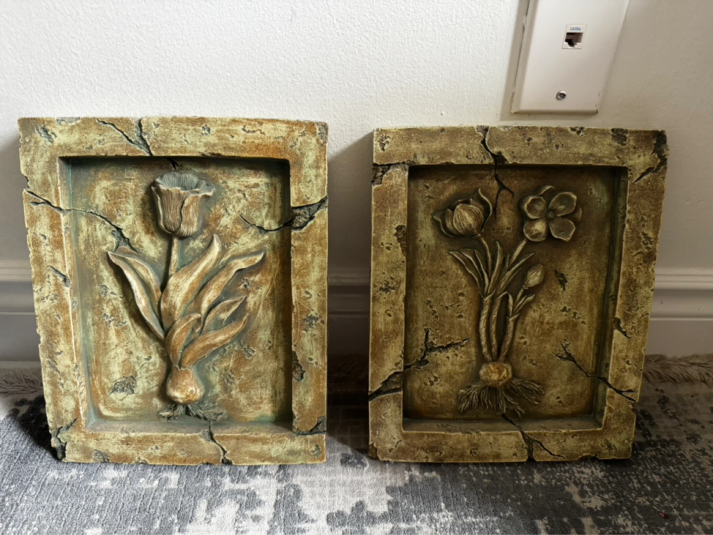 Set of 2 Embossed Flower Wall Art Plaques