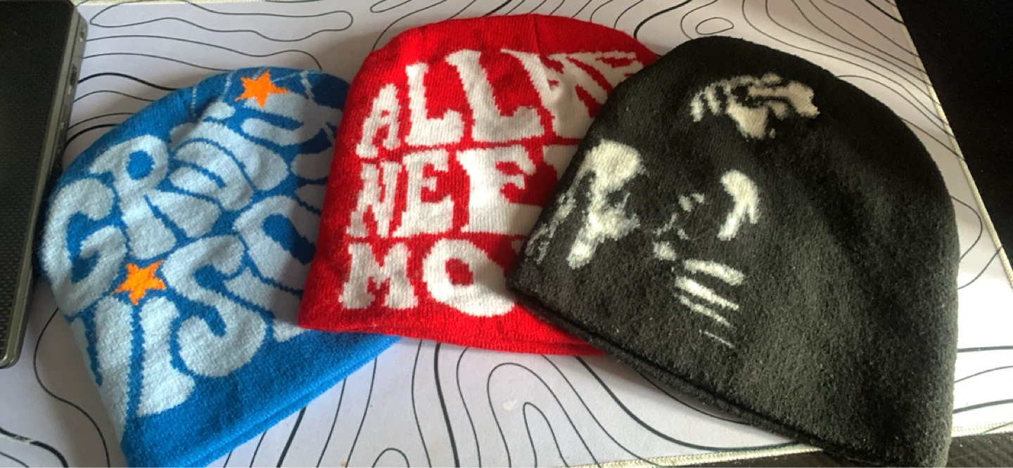 Three Beanies - Blue, Red & Black