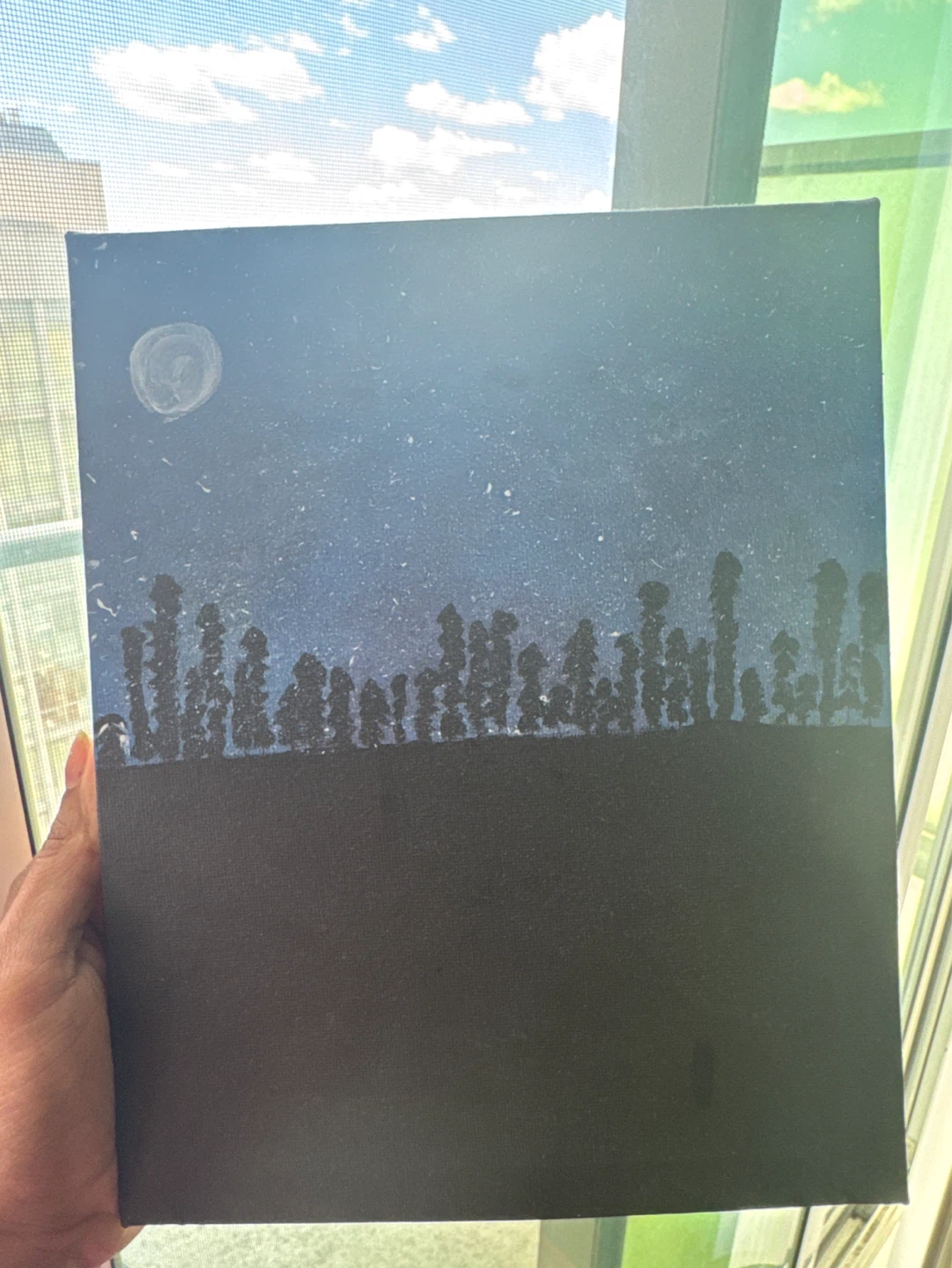 Canvas Painting of Night Sky and Cityscape