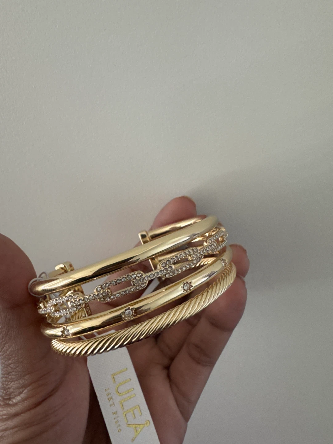 LULEA 18KT Plate Gold Tone Stacked Bangles with Crystals
