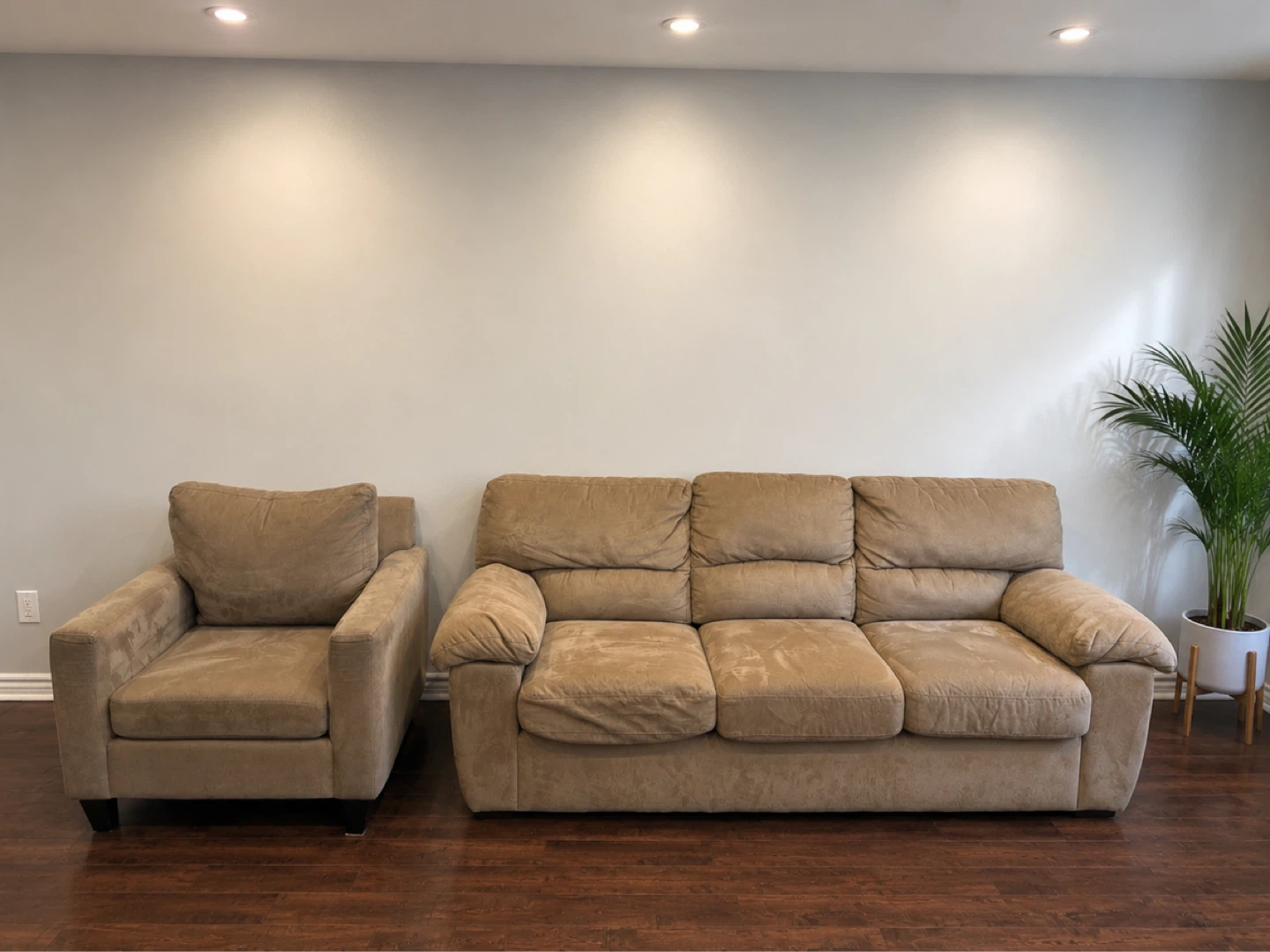 Suede Loveseat and Armchair Set - Tan