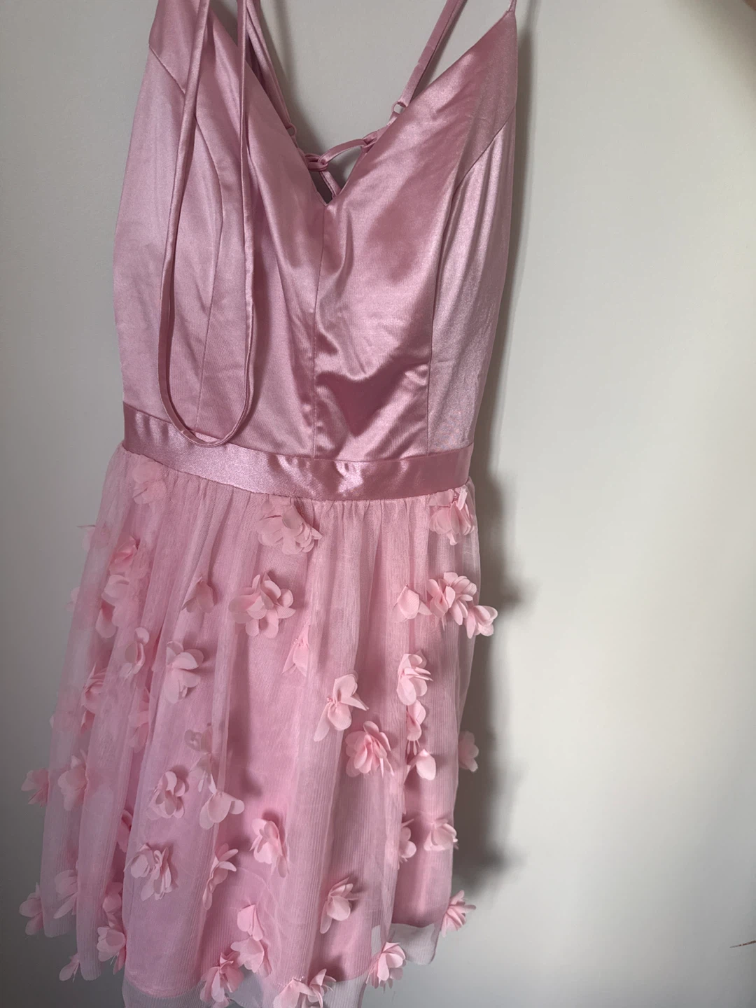 Pink Tulle Dress with 3D Flowers
